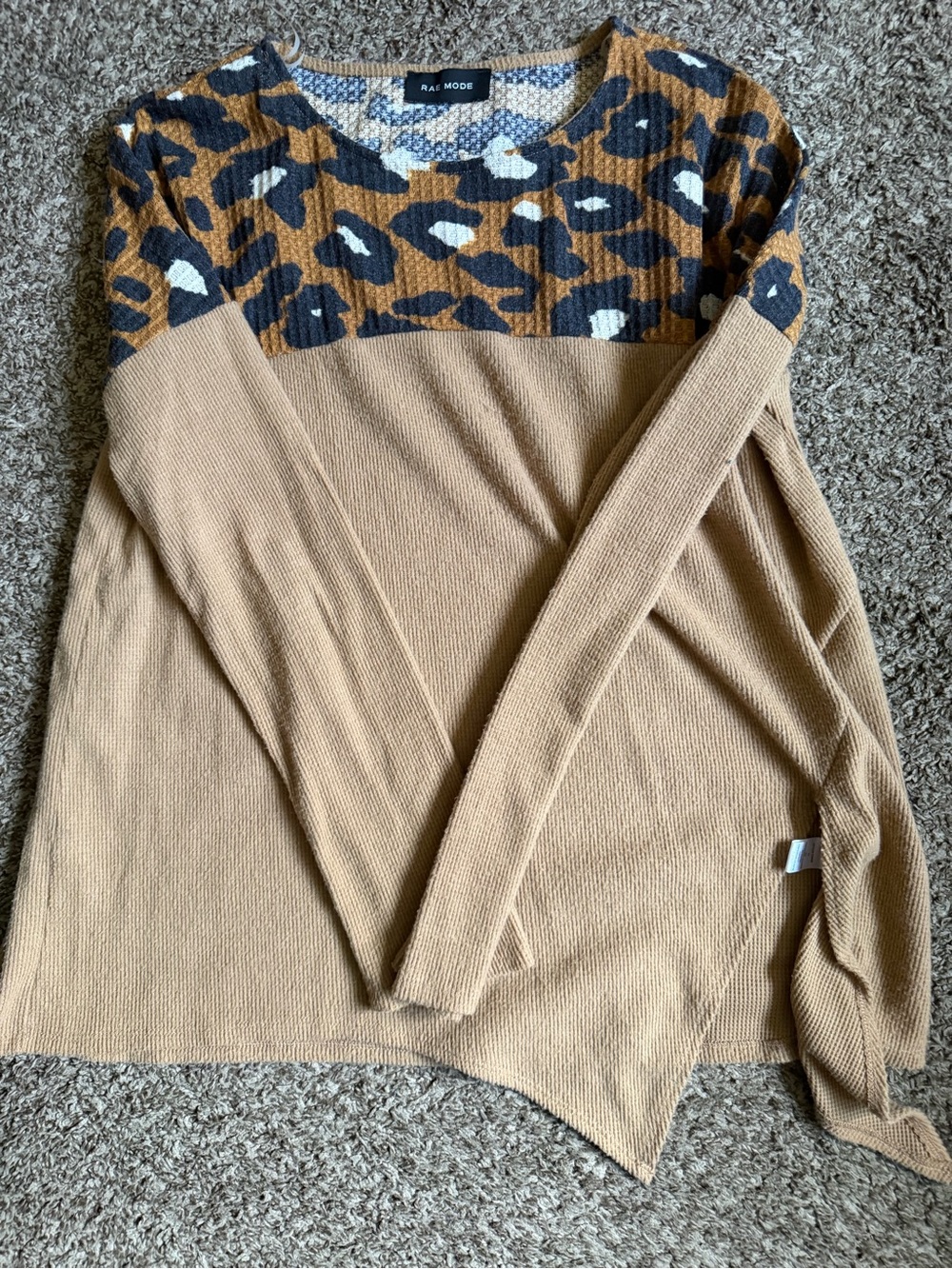 Rae Mode Camel Colorblock Sweater with Leopard Yoke